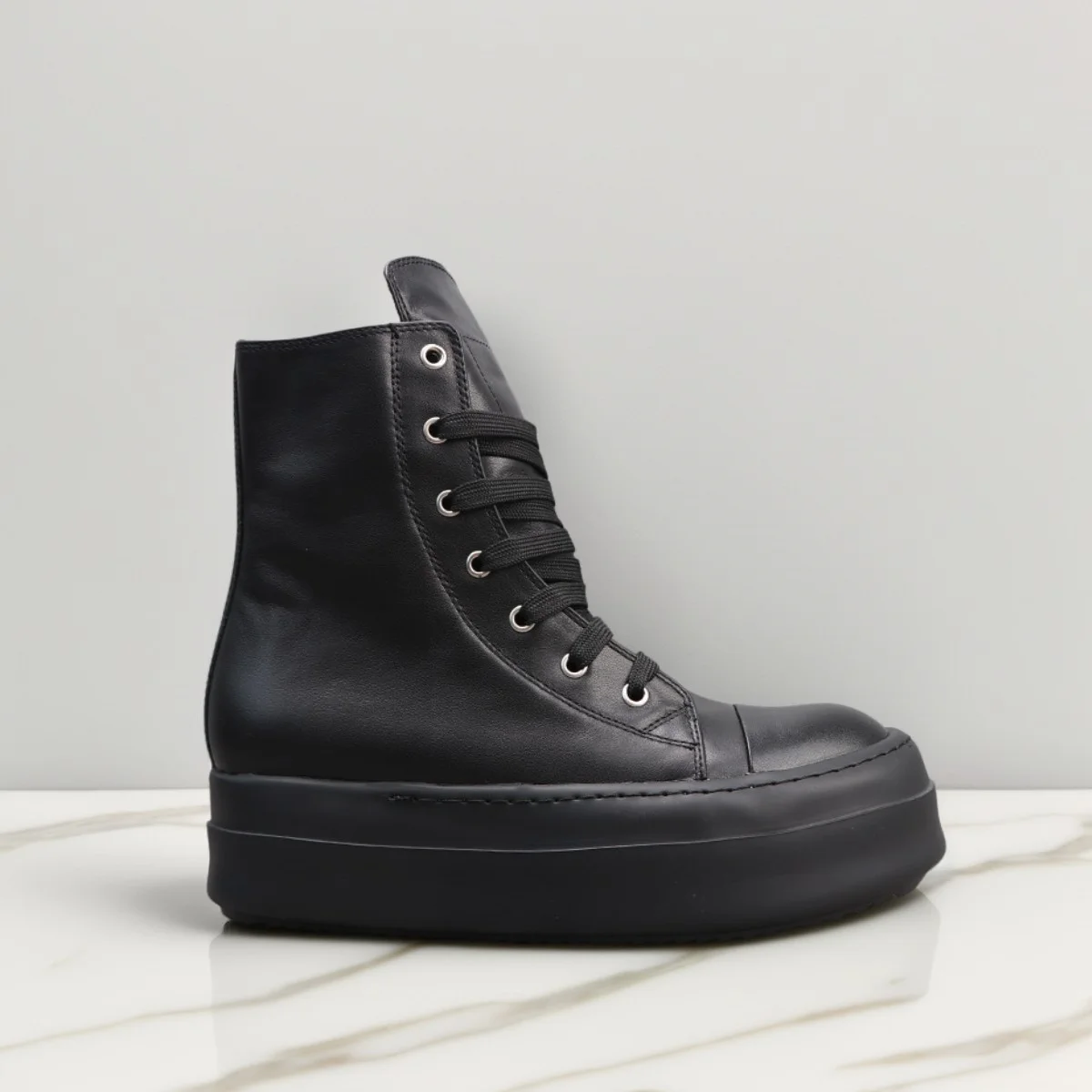 Men's Casual Genuine Leather Boots Women High Top Lace-Up Black Pink Platform Luxury Designer Sneakers For Autumn