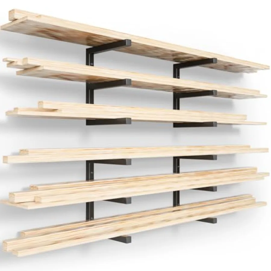 

Wood Organizer and Lumber Storage Rack Wall Mount Heavy Duty Metal Shelf with 6-Level Holds Up 1200 LBS Indoor and Outdoor Use