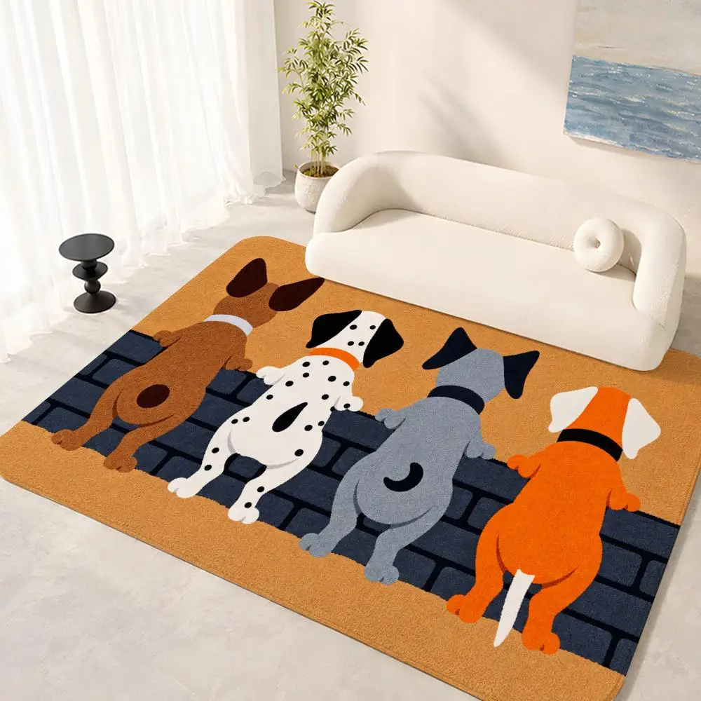 Four Dogs Peering Over Wall Floor Mat Flannel Rug Soft Non Slip Washable Door Mat For Bathroom Bedroom Kitchen Home Decor