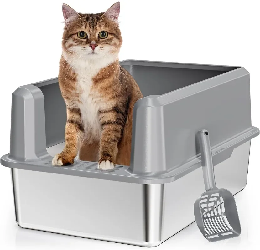 

Semi-enclosed Stainless Steel Cat Litter Box Large Capacity Pet Sandbox Splashproof Cat Tray Cat Toilet Cleaning Bath Basin