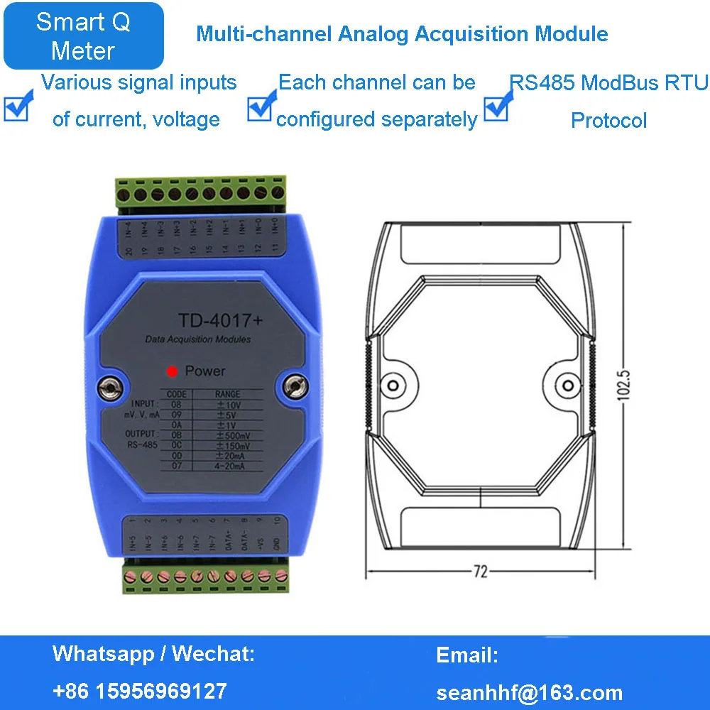 Analog input module 8-way acquisition to RS485Modbus voltage current thermal resistance galvanic signal transmitter extender