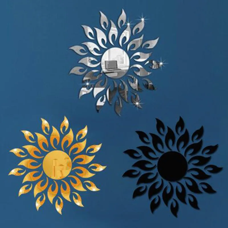 3D Mirror Sun Flower Art Removable Wall Sticker Acrylic Mural Decal Home Room Decor Hot view 3