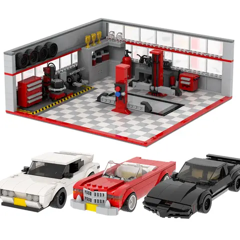 MOOXI City Garage Sedan Racing Cars DIY Diorama Assembly Model Kit For Adults Building Blocks Set Children Toys MOC Bricks Gifts