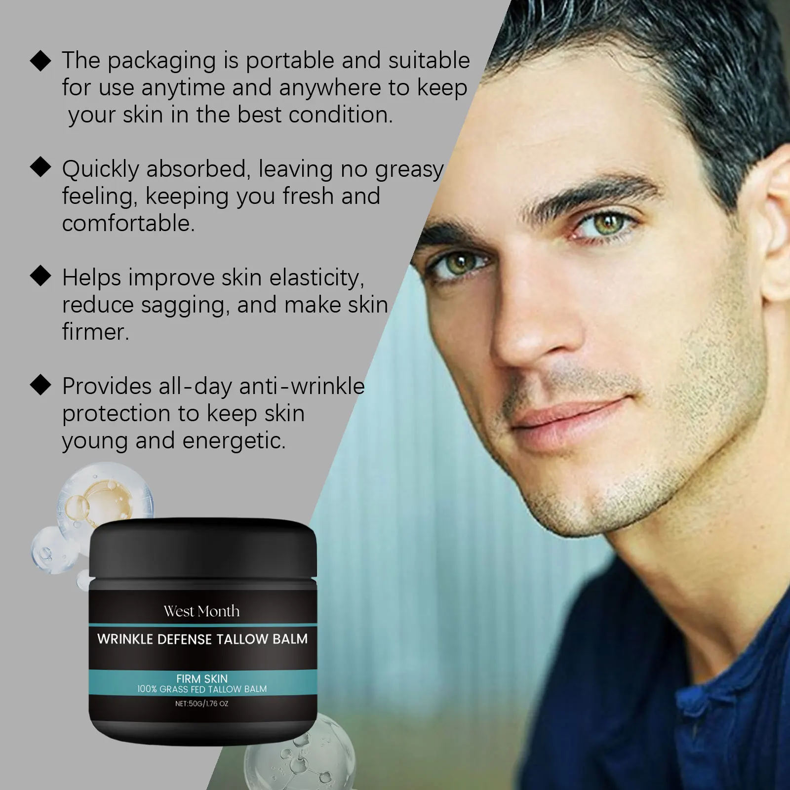 West&Month Balsamo viso Tallow da uomo, carbomer, trietanolamina, Tallow, viso, idratante e idratante, contenuto netto 50,00 g