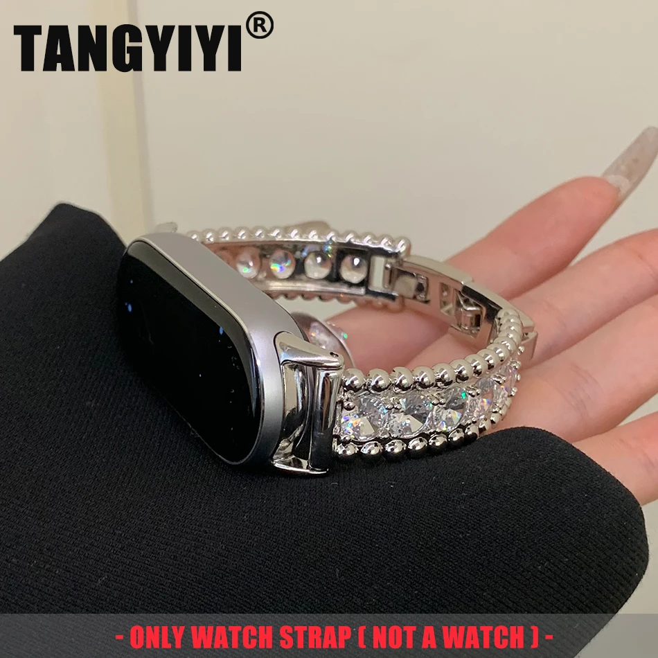 

Роскошный браслет с блестящими бриллиантами для Xiaomi Mi Band 9 8 Miband 9Pro 8 Pro, модный медный металлический ремешок для часов