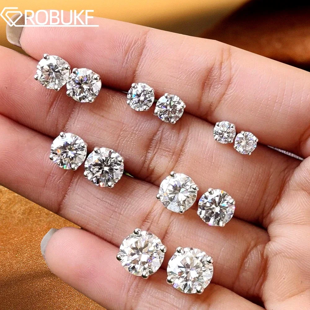 0.1-5ct Moissanite Stud Earring for Women Men Round D Color Diamond 925 Sterling Silver 18K Gold Plated Jewelry with Certificate