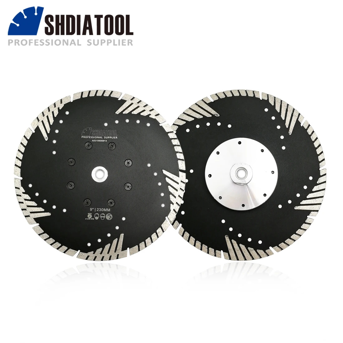 

SHDIATOOL 2Pcs 230mm M14 Flange Diamond Saw Blade with Protection Teeth 9" Granite Marble Masonry Concrete Diamond Cutting Disc