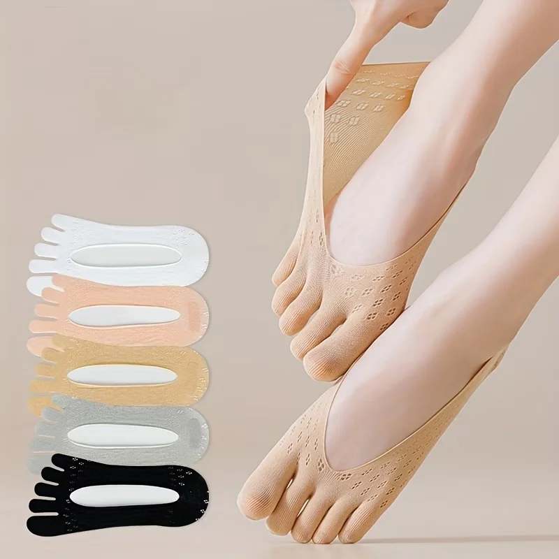 

5 Pairs Five-Toe Boat Socks Summer Thin Mesh Breathable Sweat-Absorbing Shallow Mouth Invisible Toe-Separated Women'S Socks