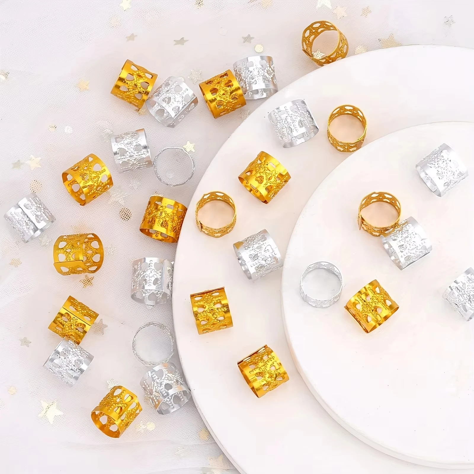 100 Colorful Metal Hair Rings, Woven Beads Hair Ring Clips Braided Hair Punk Hip Hop Hair Designs and Decorations Diy image 2