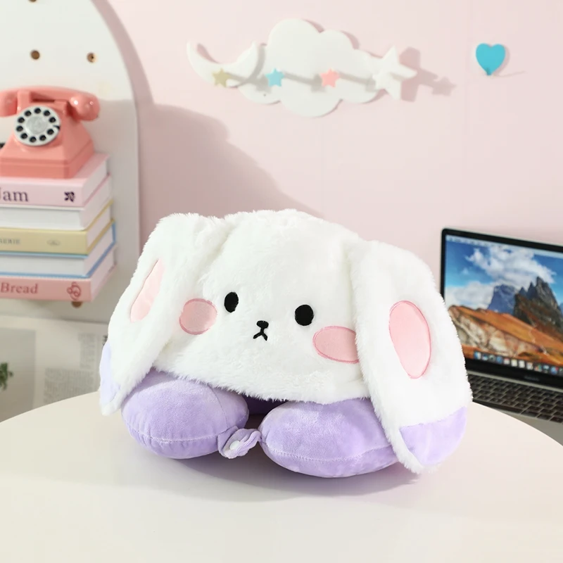

Creative Cartoon Rabbit Pillow U-shaped Pillow Office Napping Artifact Travel Plane Portable U-Pillow Neck Pillow Hoodie Gift