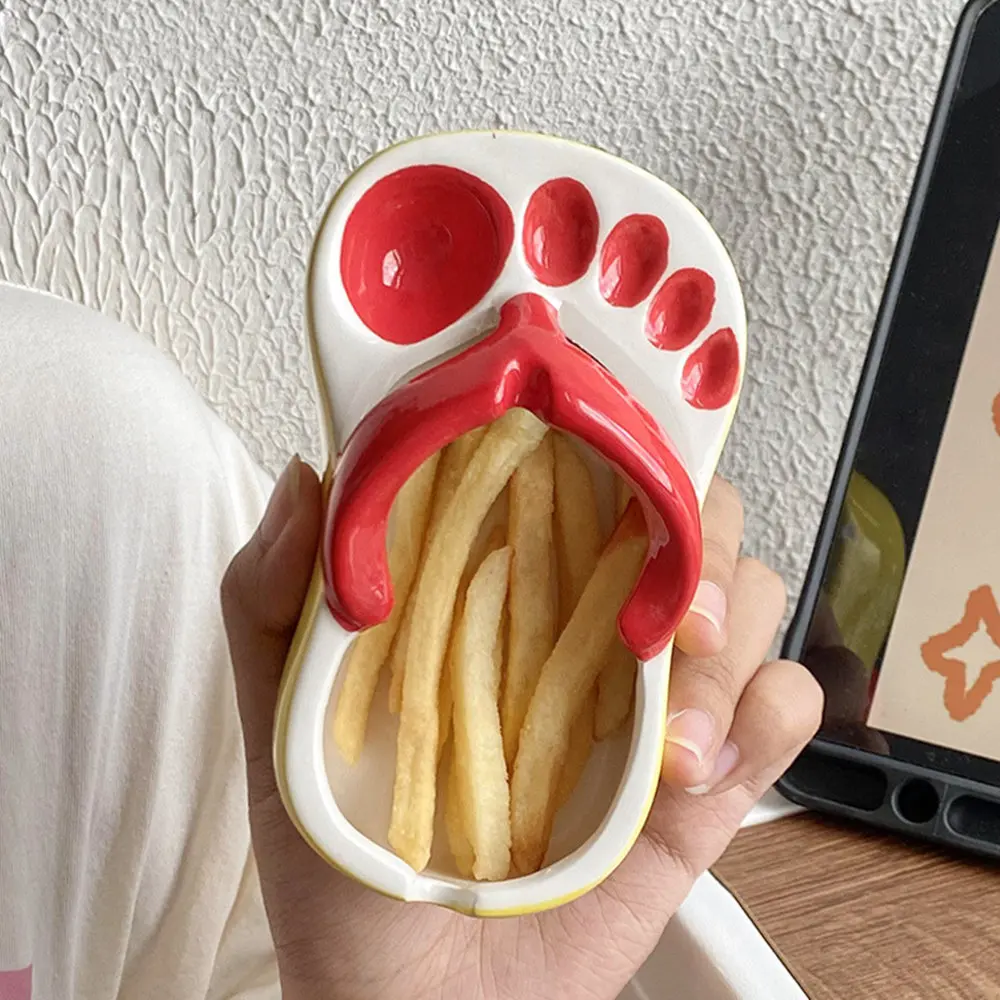 Novel French Fries Plate Creative Funny Slipper Shaped Ceramic Food Boats French Fry Cup Holder For Restaurant Party Home