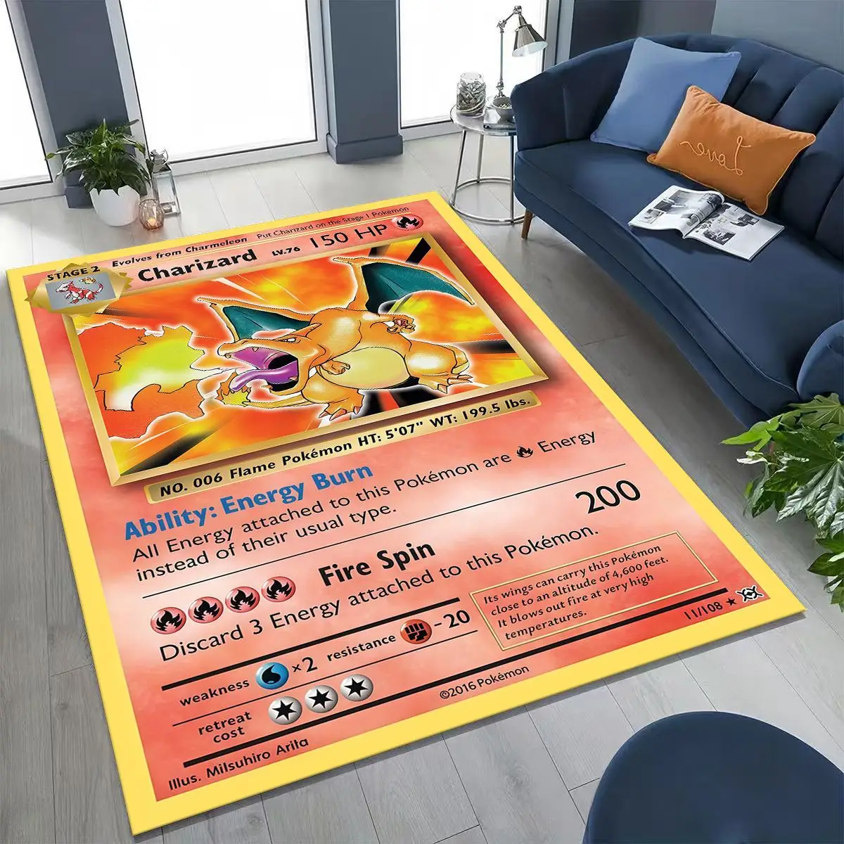 

3D Pokemon Gold Cards Cartoon Rug for Bedroom Living Room Sofa Home Doormat Decor,Larger Kid Play Non-slip Floor Mat Gift