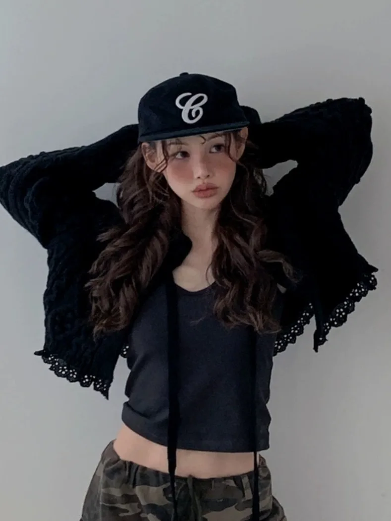 Faionable Knitted Twisted Cable Sweater Coat Women's Spring Autumn Small Size Personali Knitwear Outerwear with Belt