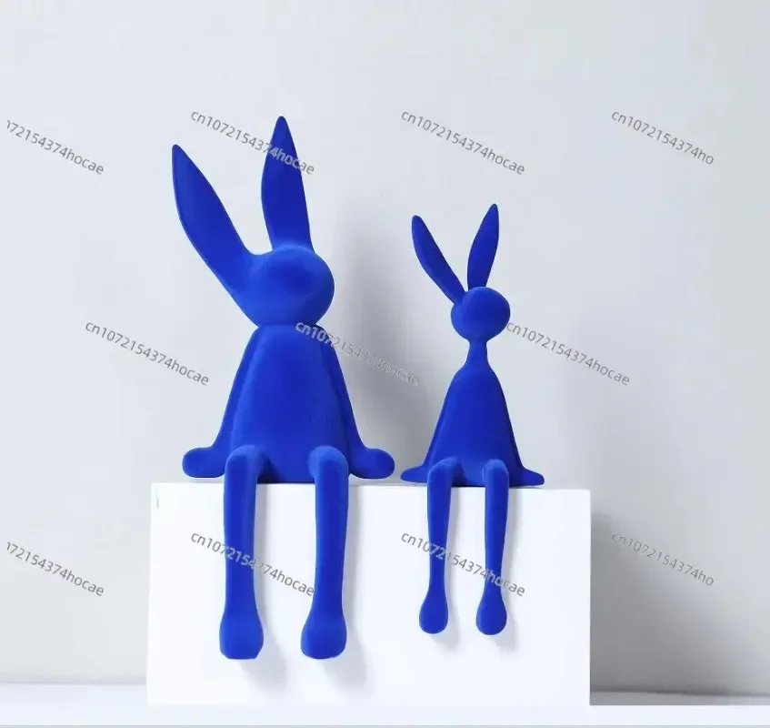 For Jeff Koons Blue Silver Rabbit Electroplating Ornaments Nordic Modern Geometric Ornaments
