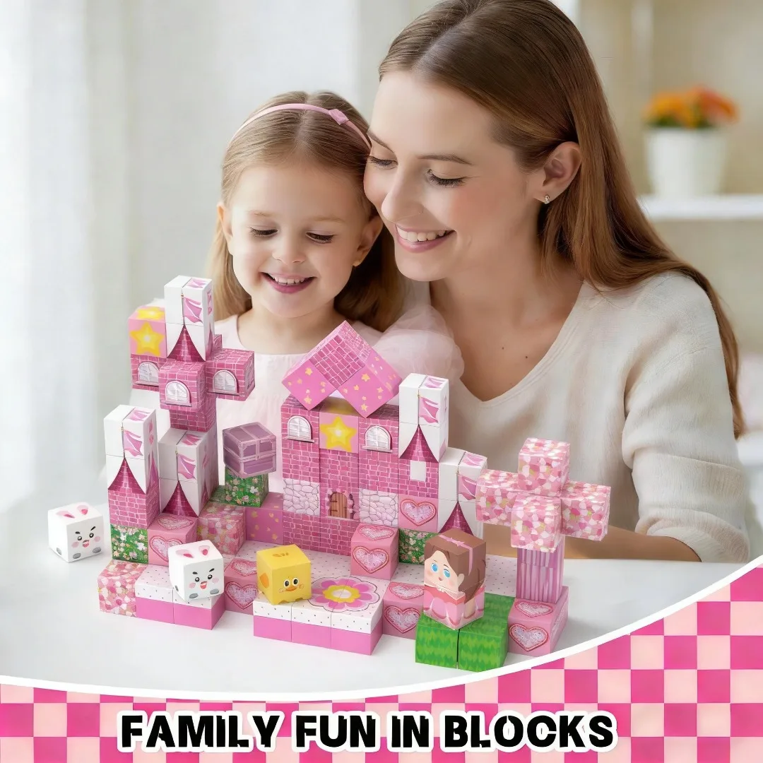 Cherry Blossoms Magnetic Building Blocks Princess Castle Garden STEM Montessori Sensory Magnet Cubes for Toddler Kids Toy