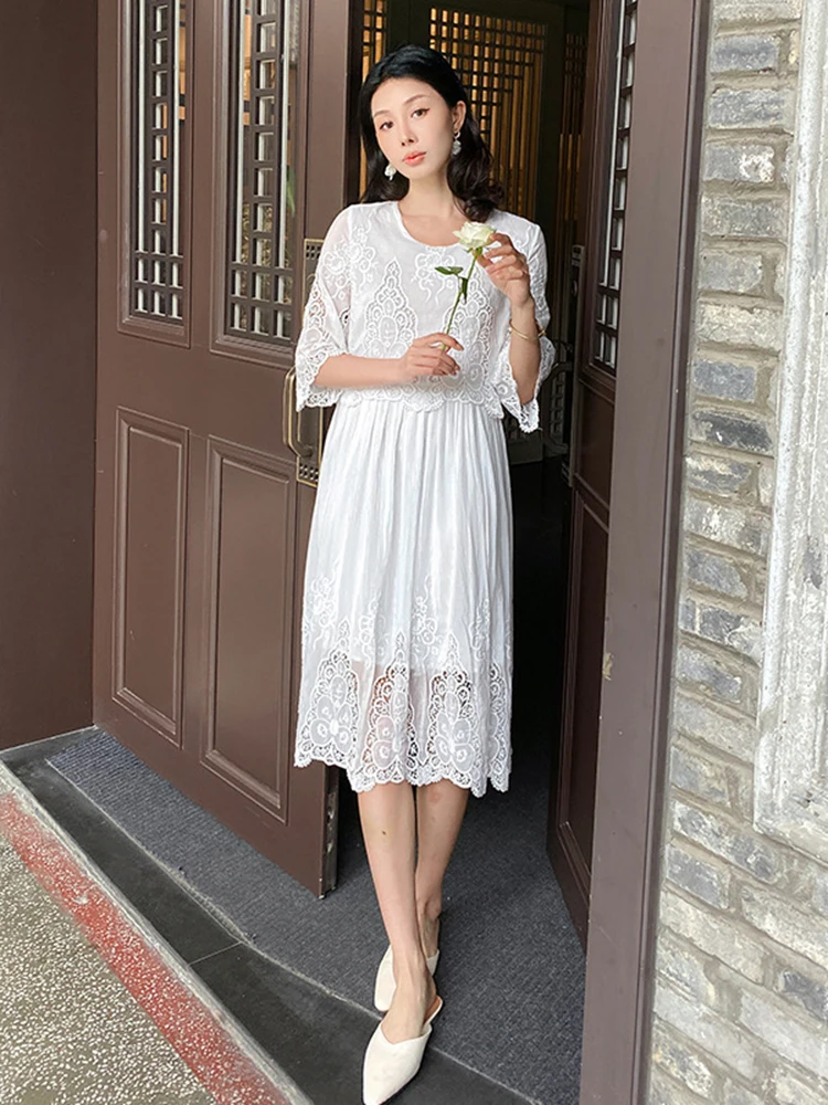 Jastie Summer Loose Round Neck Slim A Line Womens Dresses French Retro  Female Dress Seaside Holiday Dresses For Women 2023