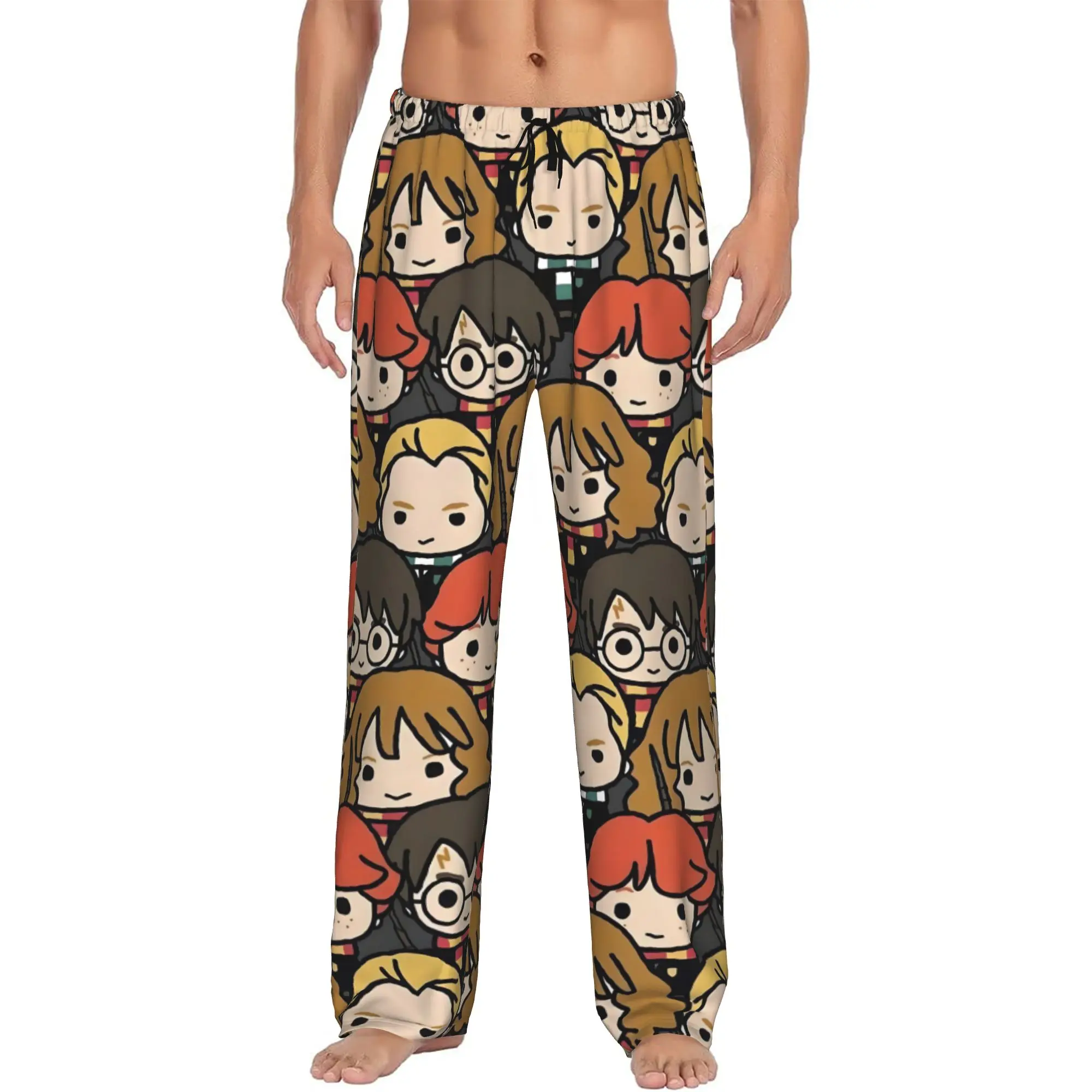 Custom Print H-Harryed Halloween Pajama Pants for Men Magic School Sleep Sleepwear Bottoms with Pockets