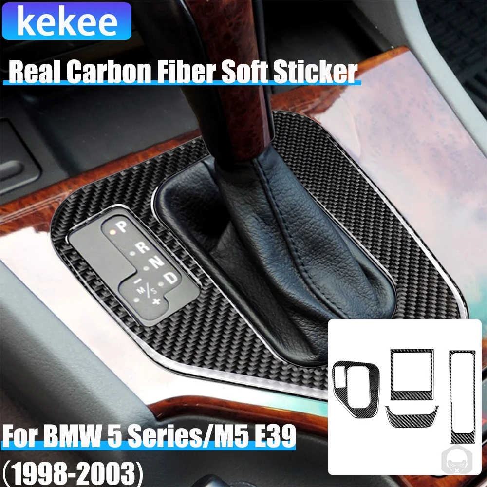 

Real Carbon Fiber Car Accessories Center Gear Shift Set Cover Soft Sticker For BMW 5 Series/M5 E39 1998 1999 2000 2001 2002 2003