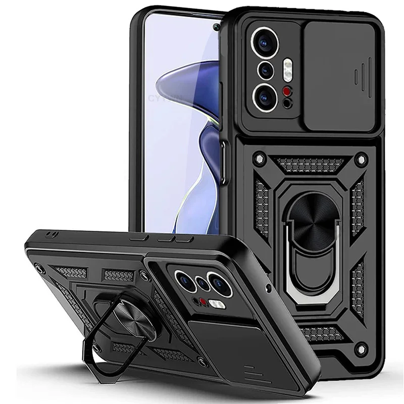 Mi11T Pro Case Slide Camera Shockproof Armor Cases For Xiomi Mi 11T 11 T Pro Lite 12 Lite Car Magnetic Holder Ring Protect Shell