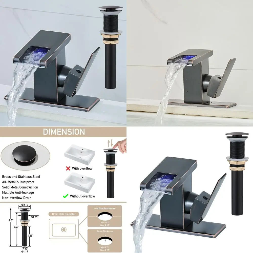 

Масляный бронзовый водопадный смеситель для раковины с одним отверстием, выдвижным сливом и двумя линиями питания