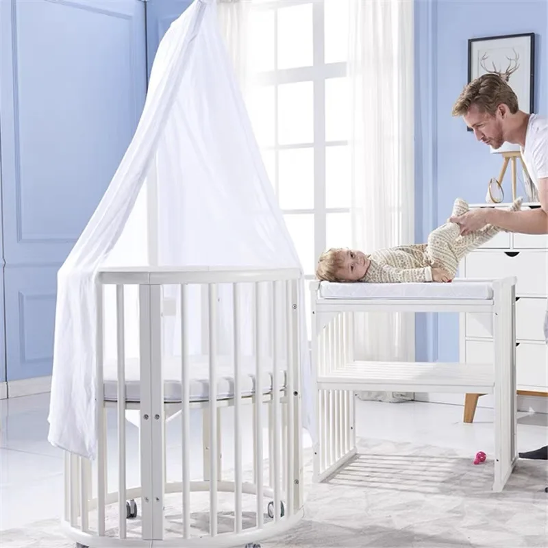 Babyfond crib solid wood round  multi-functional splicing  bb  twin bed middle bed