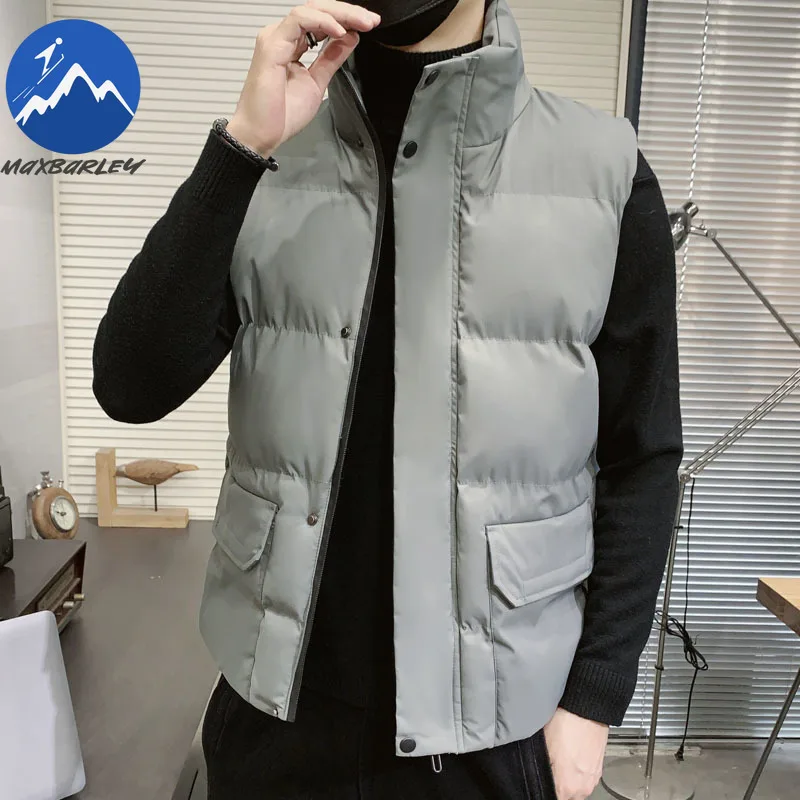 Winter Brand Warm Vest Men High-quality Korean Style Windproof Padded Jacket Self-cultivation Stand Collar Sleeveless Waistcoat