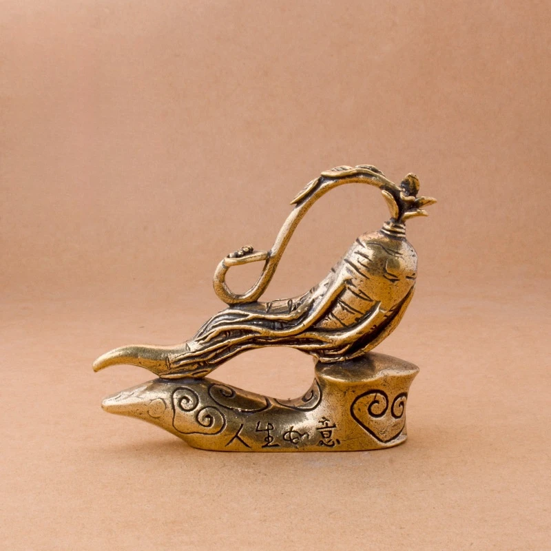 Vintage Brass Ginseng Auspicious Home Decor For Study And Desktop Decoration