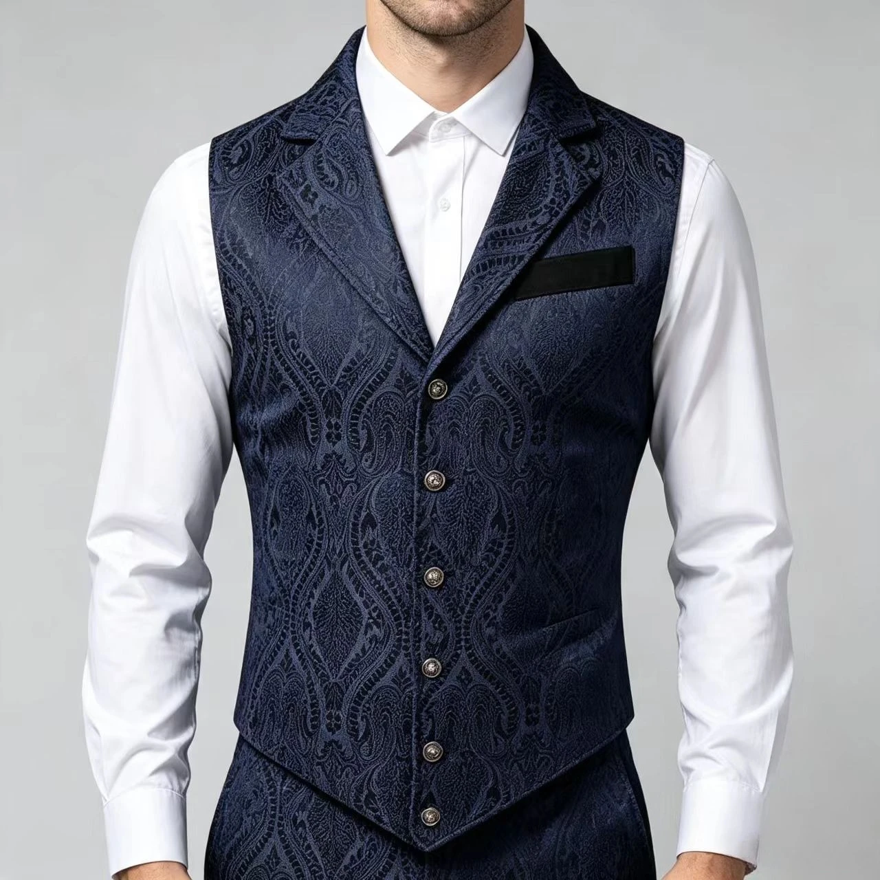 Men Slim Victorian Jacquard Waistcoat Lapel Single Breasted Gothic Formal Wedding Party Cosplay Suit Vest Multi Colors