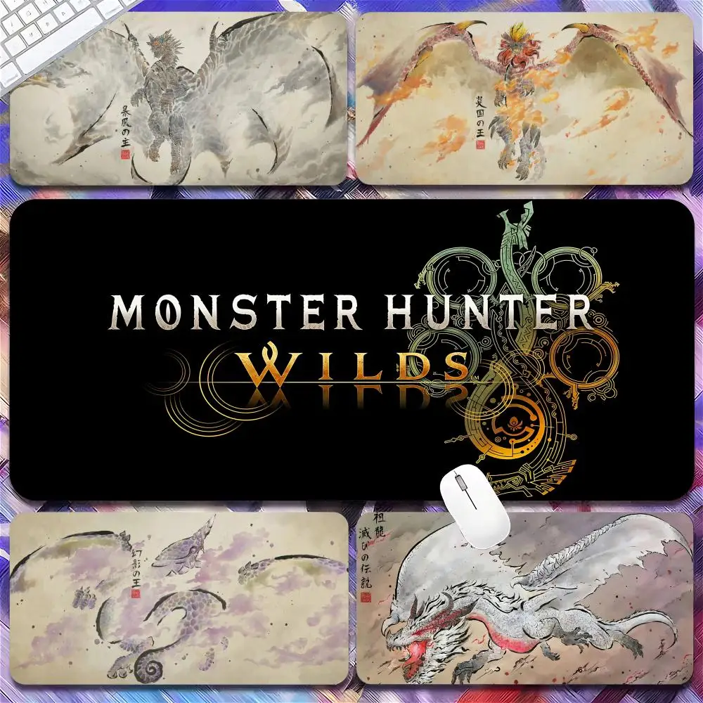 Monster Hunter Wildlands Game Mouse Pad Tapetes de Mesa Teclado, Borracha Kawaii, Tapete de Mesa Antiderrapante, XXL,90x40cm