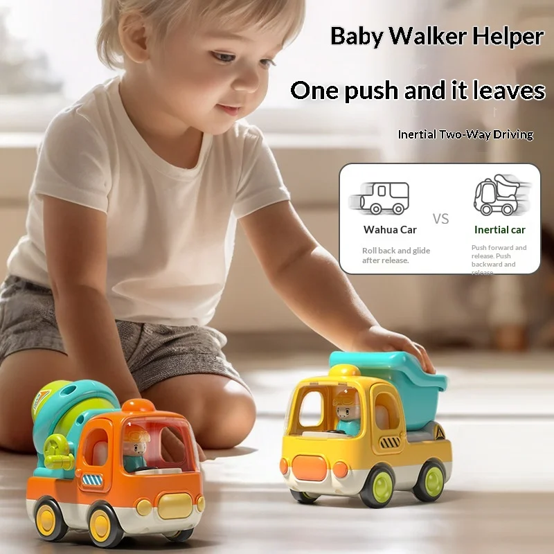 Guyu Two Way Push And Go Inertial Cartoon Construction Toy Cars Baby Crawling Toys For 1-3 Year Old Boys Girls 1st Birthday Gift