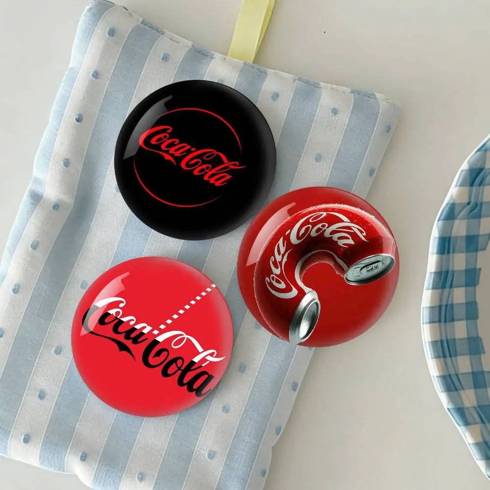 

C-Coca C-cola V-Vintage L-Logo Badge fragmentation laser Game Figure Soft Button Pins Handmade Cartoon Round Brooch Bag
