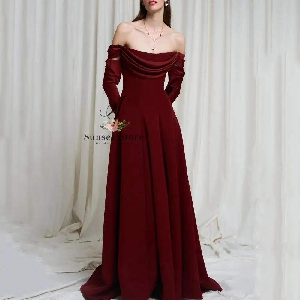 Customized  Elegant Prom Dresses Customized Simple A Line Party Gowns Long Sleeve Strapless Evening Dress Off Shoulder Vestido D