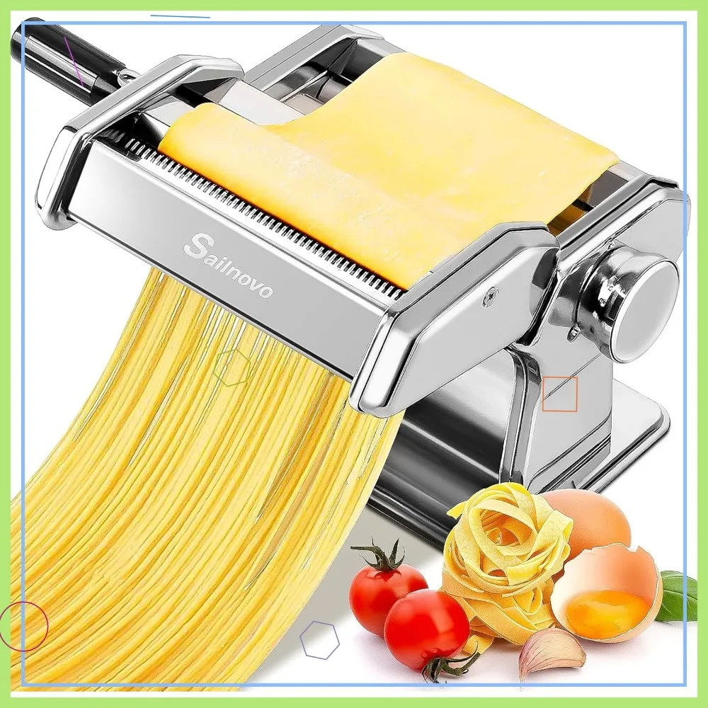 

Manual Pasta Maker Machine with 9 Thickness Settings, Roller and Cutter for Spaghetti, Lasagna, Dumpling Skin