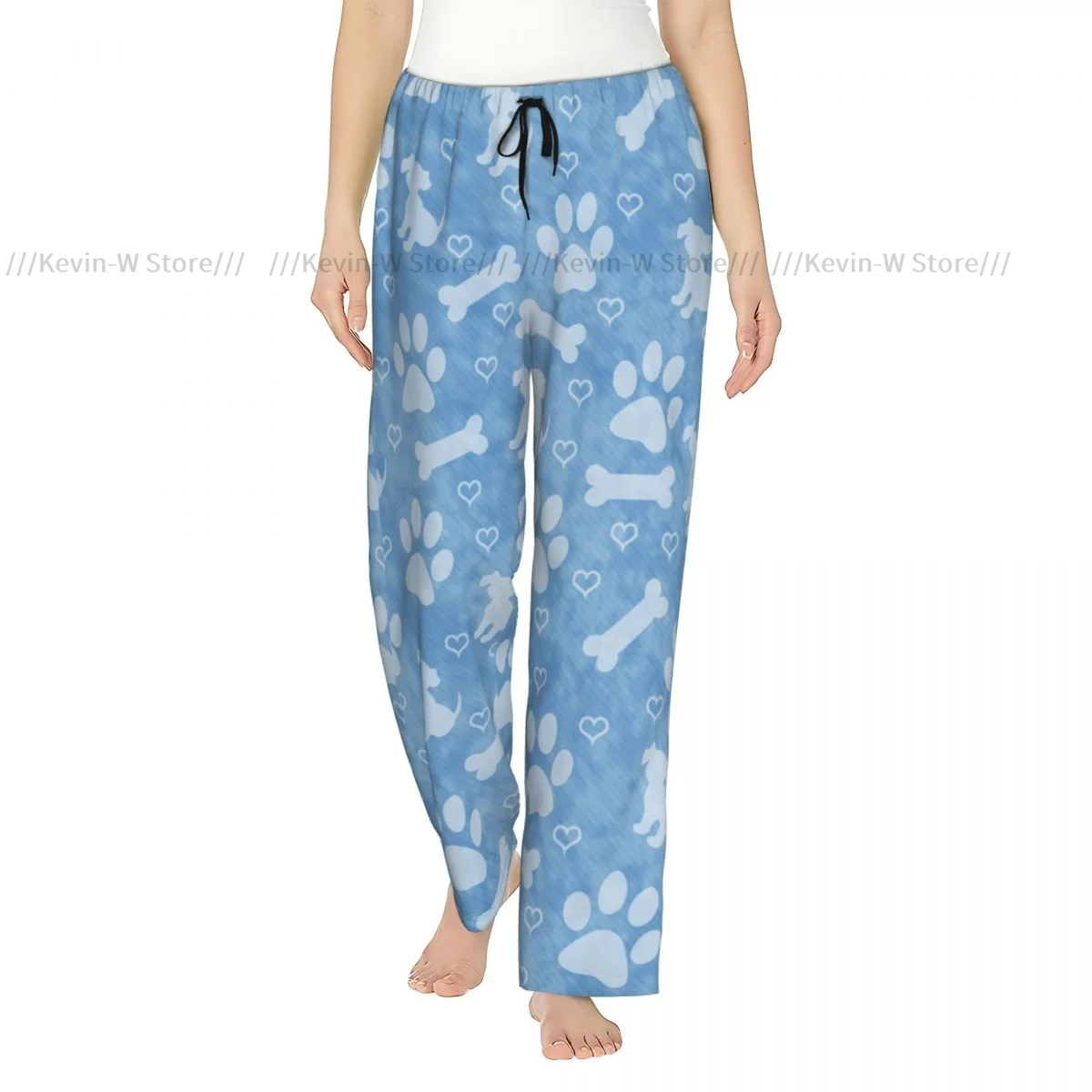 

Women Blue Paws Bones And Hearts Flannel Pajama Pants Soft Warm Sleep Pants Cozy Winter Loungewear