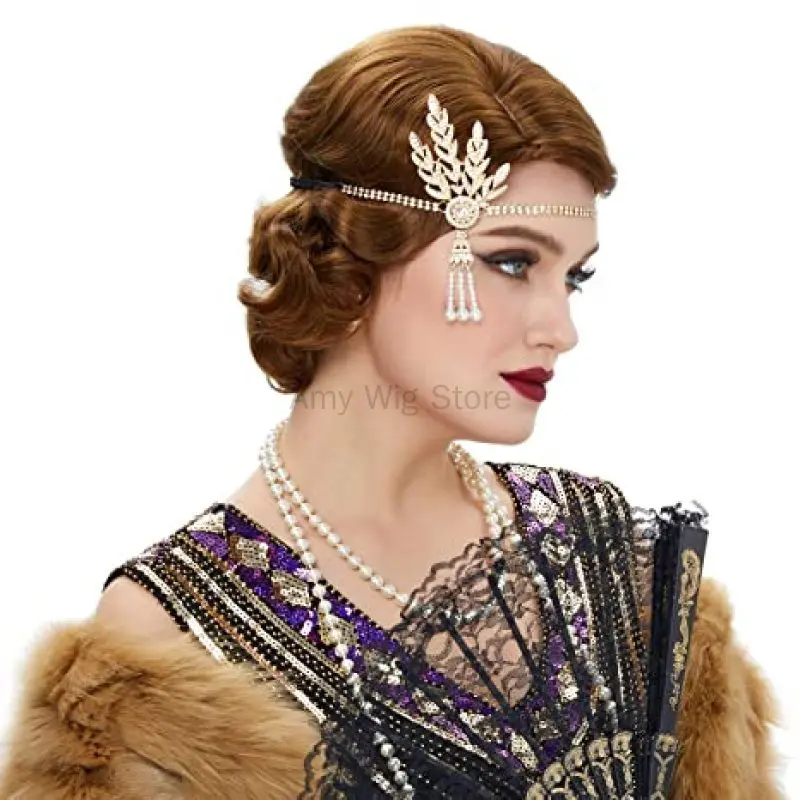 Parrucca retrò per le donne 1920 accessori per capelli parrucca per feste Cosplay Vintage parrucca per capelli ondulata con dita corte + cappuccio per parrucca gratuito