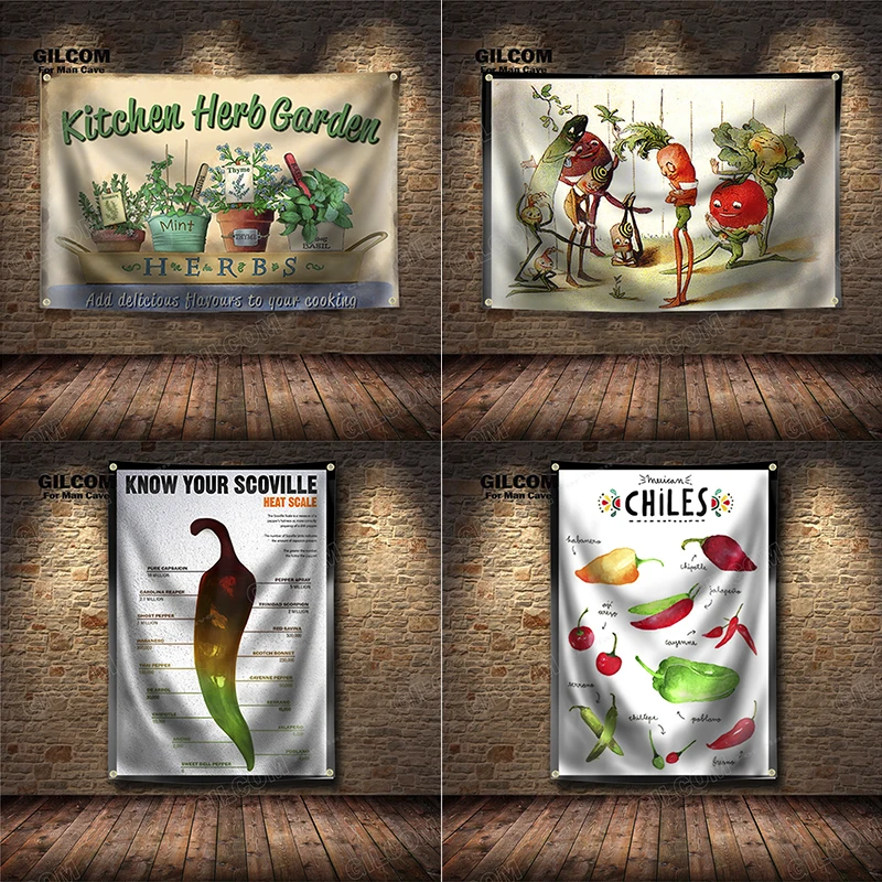 Kitchen Rules Retro Banner Flag Herd Garden Fruit Poster Wall Art Decor Advertisement  Vintage Sign Man Cave Pub Club