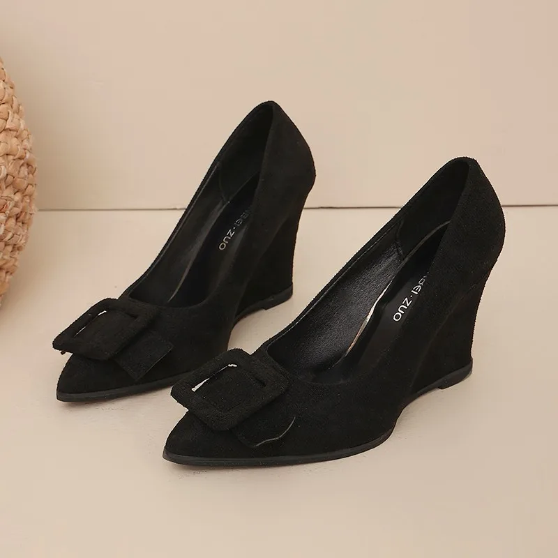 New leopard print high heels for women, pointed-toe wedge heels, sexy French fashion style, versatile single shoes