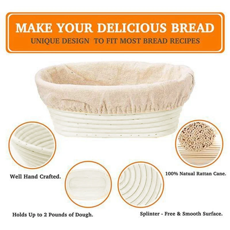 6Pcs Banneton Proofing Bread Basket With Removable Liner And Scraper For Baker Baking Tools