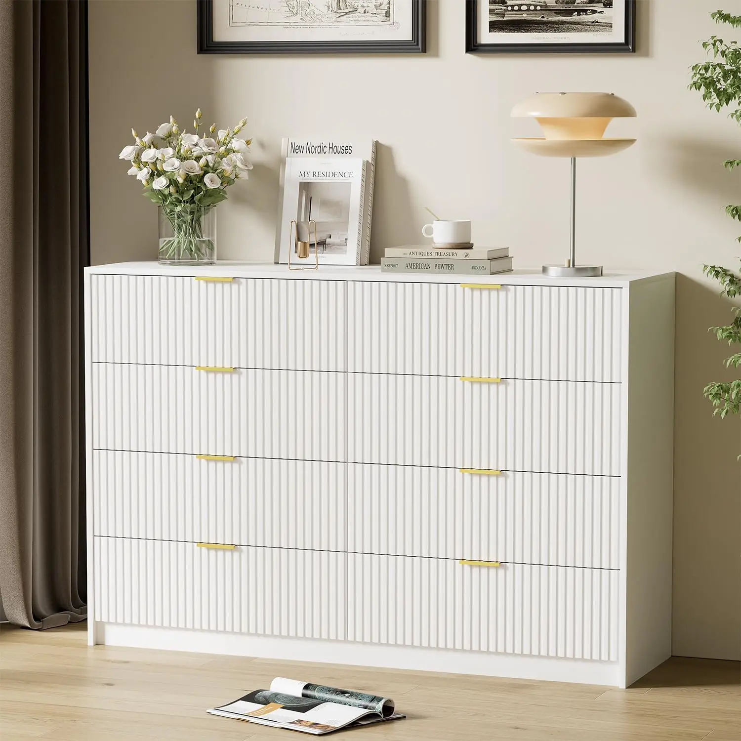 Large White Dresser with 8 Drawers, 55