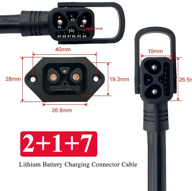 

35A 2+1+7 Lithium Battery Charging Cord Socket Electric Vehicle Energy Storage Plug 10Pin Male Power Cord Female Connector Cable