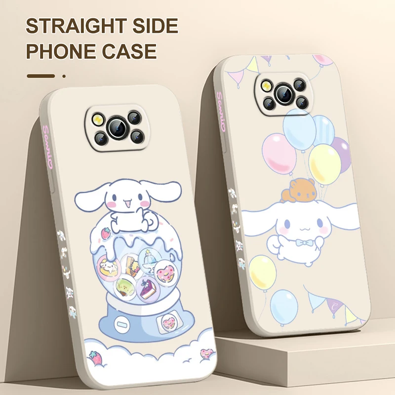 Sanrio Cinnamoroll Cartoon For Xiaomi Poco Cover For X4 X3 F4 NFC M6 M5 M4 M3 GT S Pro 4G 5G Liquid Left Rope Phone Case