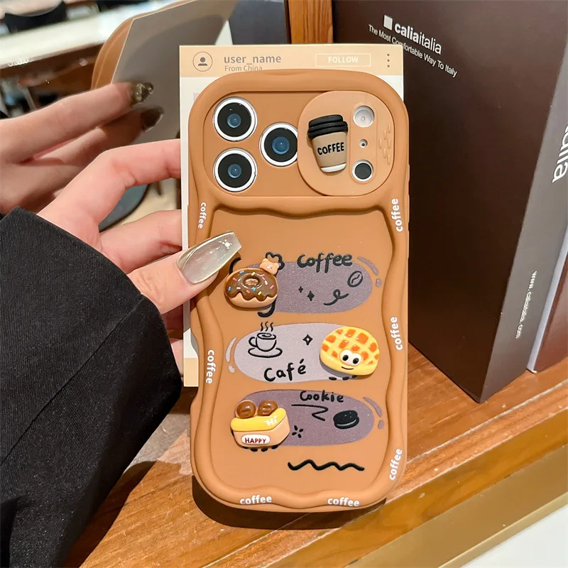 3D Cartoon Bread With Wrist Strap Wavy Phone Case For iPhone 17 16 15 14 13 12 Pro Max Push-Pull Sliding Camera Shockproof Cover view 6