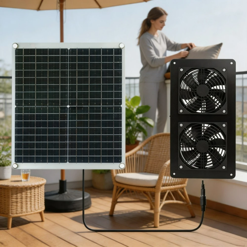 20W Monocrystalline Silicon Solar Dual Vent Fan IP65 Rainproof Cooling Set for Outdoor RV Camper Trailer Greenhouse Chicken Coop