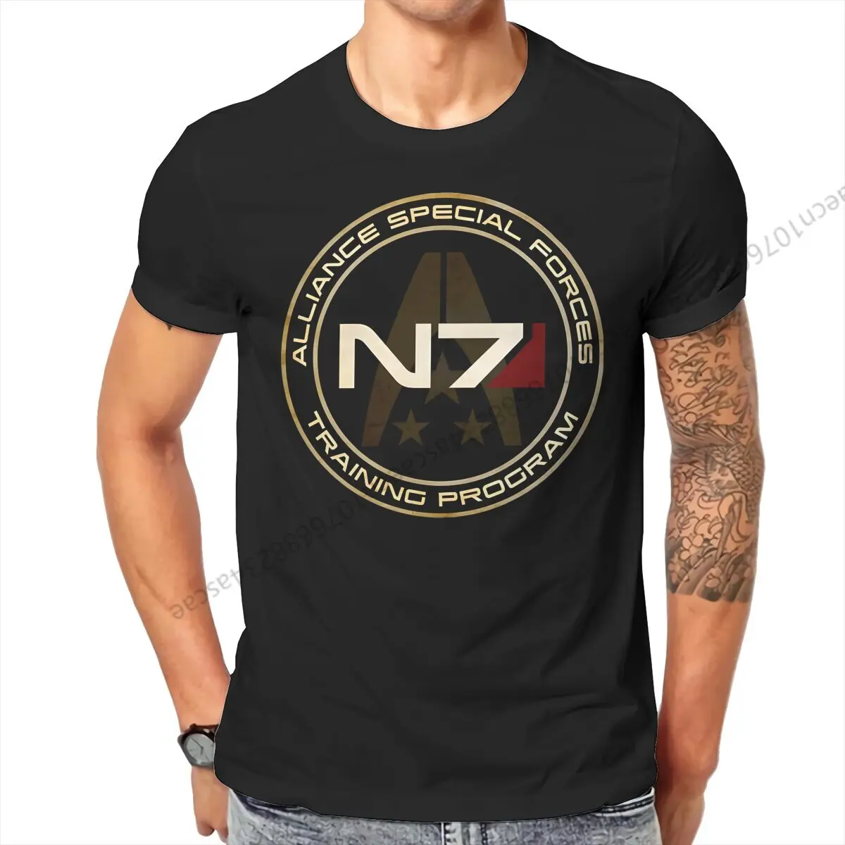 Mass Effect N7 Logo Reto T Shirt Homme Men's Tshirt Cotton Streetwear