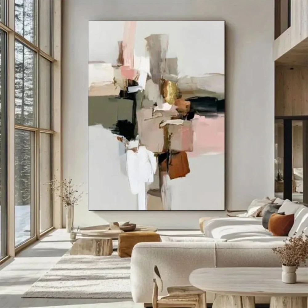 100% Handmade Abstract Oil Painting Original Black Gray Wall Art Picture Thick layer Big Mural For Home Living Room Decor Image