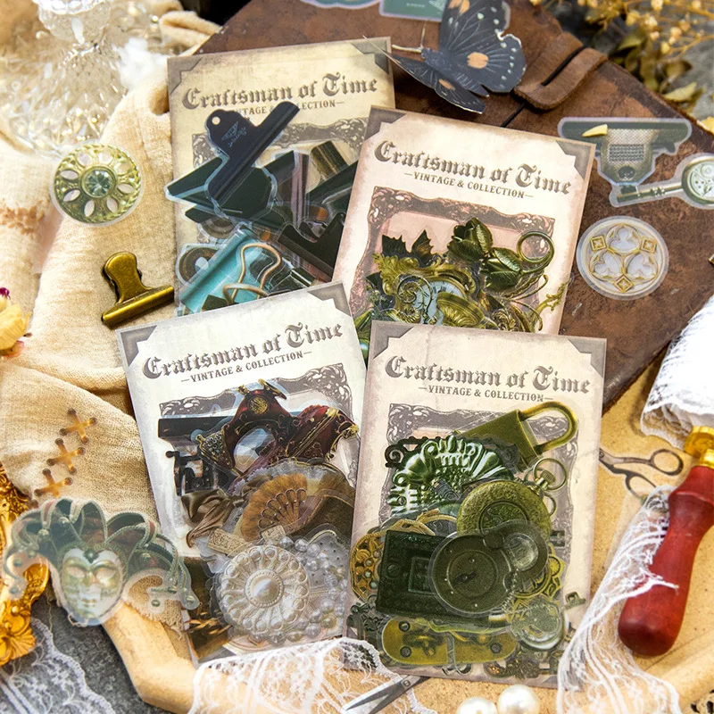 

30-листовые винтажные наклейки с ретро-узорами, такие как старые ключи и карманные часы, для украшения поделок