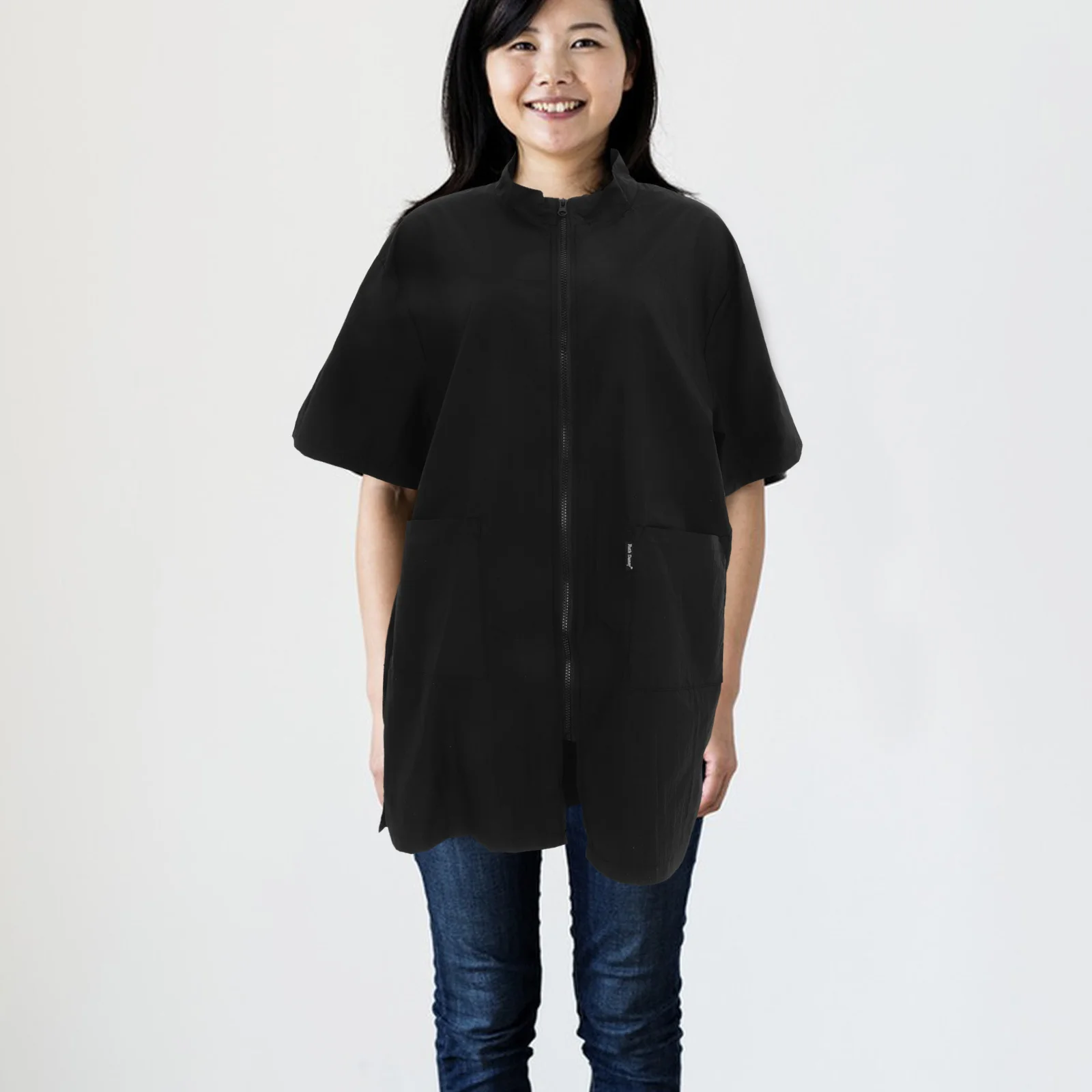 Ropa negra impermeable para cosmetólogo de mascotas, bata de nailon Xl, chaqueta de aseo para salón de mascotas, uniforme de baño de esteticista práctico