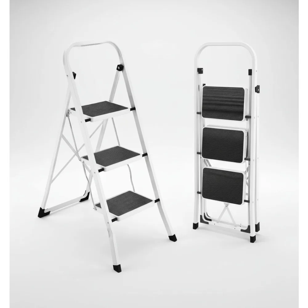 

Folding Step Stool with Anti-Slip Pedal, 330 lbs Capacity, Wide Steps & Safety Handrail for Kitchen Home Use