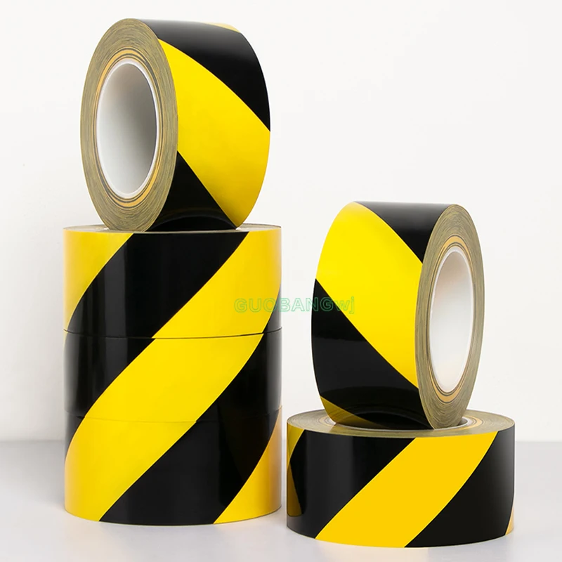 Black Yellow Zebra Warning Tape Waterproof Wear-Resistant PET Floor Safety Line for Workshop Parking 1PCS