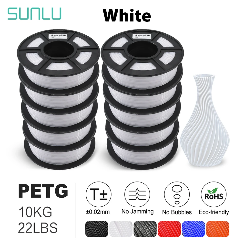 SUNLU 10KG 3D-filament PETG-filament 10kg 22 lbs 1,75 mm 3D-printerfilament Goede zuur- en alkalibestendigheid Hoge transparantie